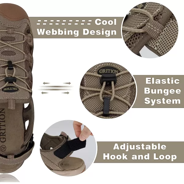 imageGRITION Mens Closed Toe Sandals Outdoor Hiking Sport Water Shoes Waterproof Athletic Comfortable Beach Walking Sandal Fisherman SummerBeige