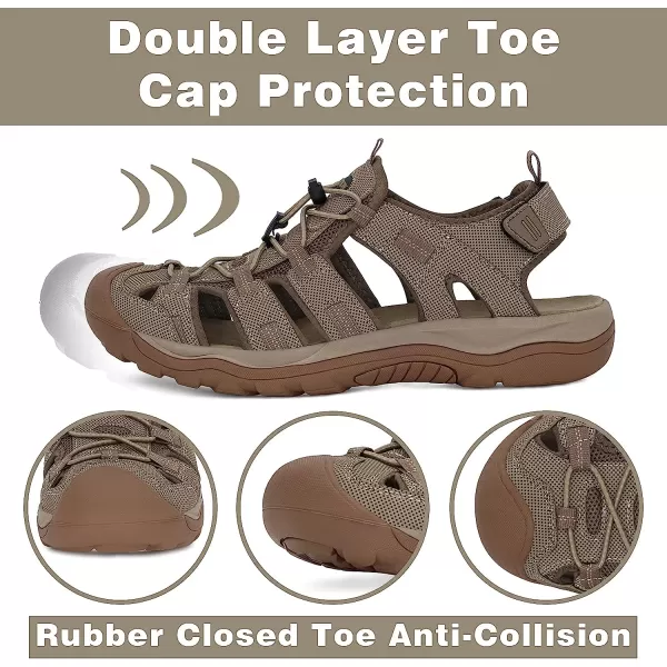 imageGRITION Mens Closed Toe Sandals Outdoor Hiking Sport Water Shoes Waterproof Athletic Comfortable Beach Walking Sandal Fisherman SummerBeige