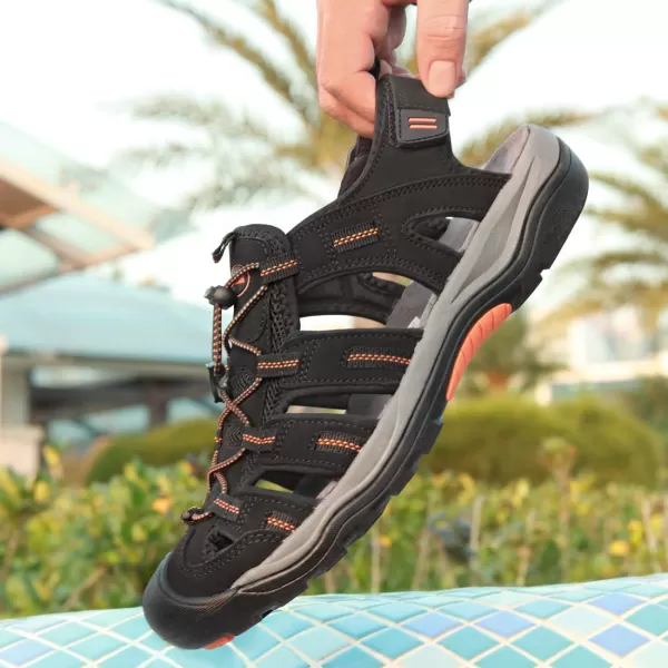imageGRITION Mens Closed Toe Sandals Outdoor Hiking Sport Water Shoes Waterproof Athletic Comfortable Beach Walking Sandal Fisherman SummerBlack