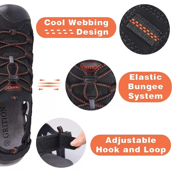 imageGRITION Mens Closed Toe Sandals Outdoor Hiking Sport Water Shoes Waterproof Athletic Comfortable Beach Walking Sandal Fisherman SummerBlack