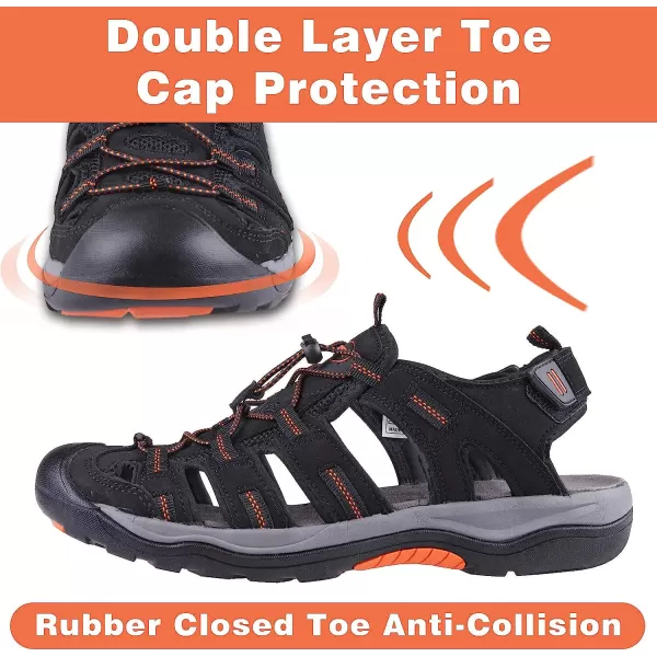 imageGRITION Mens Closed Toe Sandals Outdoor Hiking Sport Water Shoes Waterproof Athletic Comfortable Beach Walking Sandal Fisherman SummerBlack