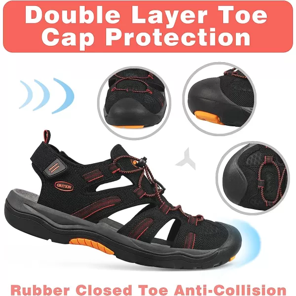 imageGRITION Mens Closed Toe Sandals Outdoor Hiking Sport Water Shoes Waterproof Athletic Comfortable Beach Walking Sandal Fisherman SummerBlack Orange