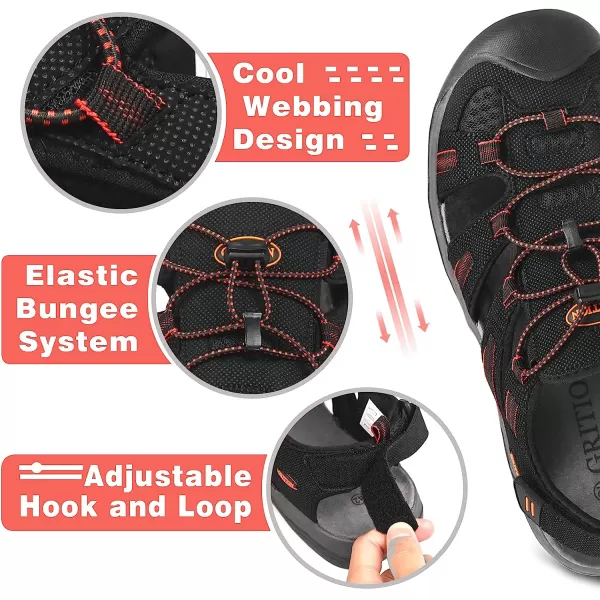 imageGRITION Mens Closed Toe Sandals Outdoor Hiking Sport Water Shoes Waterproof Athletic Comfortable Beach Walking Sandal Fisherman SummerBlack Orange
