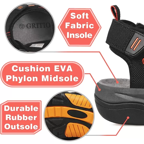 imageGRITION Mens Closed Toe Sandals Outdoor Hiking Sport Water Shoes Waterproof Athletic Comfortable Beach Walking Sandal Fisherman SummerBlack Orange