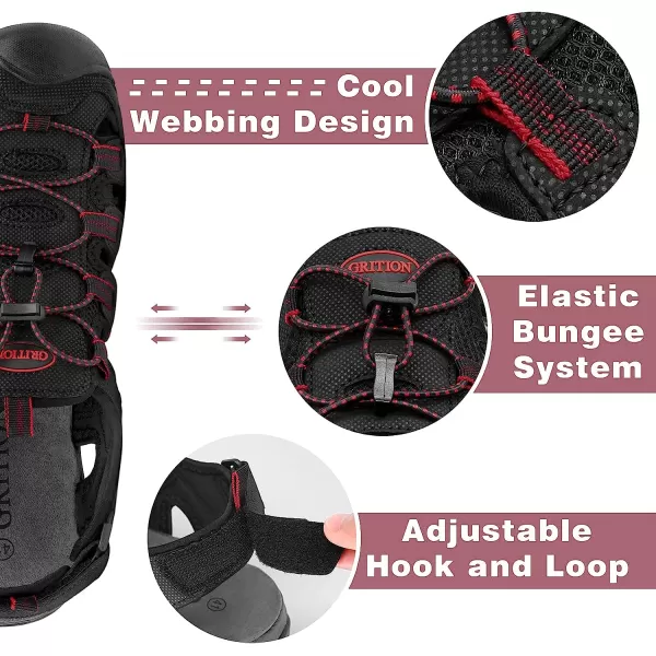 imageGRITION Mens Closed Toe Sandals Outdoor Hiking Sport Water Shoes Waterproof Athletic Comfortable Beach Walking Sandal Fisherman SummerBlackRed