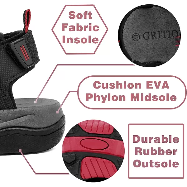 imageGRITION Mens Closed Toe Sandals Outdoor Hiking Sport Water Shoes Waterproof Athletic Comfortable Beach Walking Sandal Fisherman SummerBlackRed