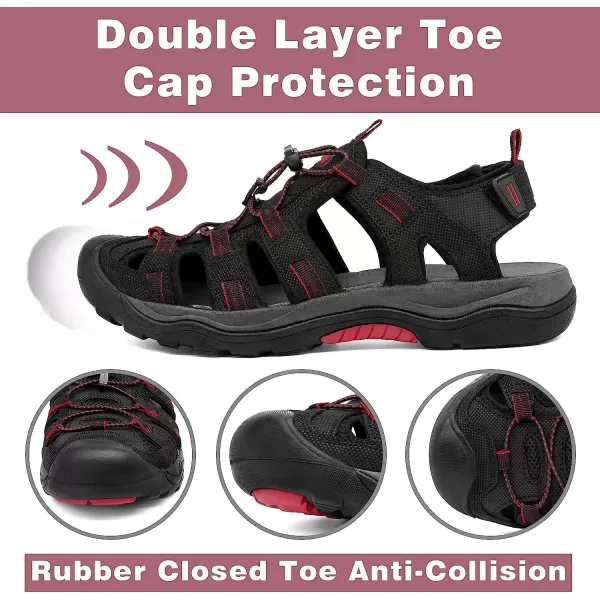 imageGRITION Mens Closed Toe Sandals Outdoor Hiking Sport Water Shoes Waterproof Athletic Comfortable Beach Walking Sandal Fisherman SummerBlackRed