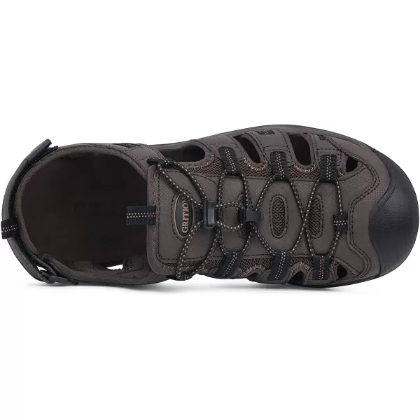 imageGRITION Mens Closed Toe Sandals Outdoor Hiking Sport Water Shoes Waterproof Athletic Comfortable Beach Walking Sandal Fisherman SummerBrown 02
