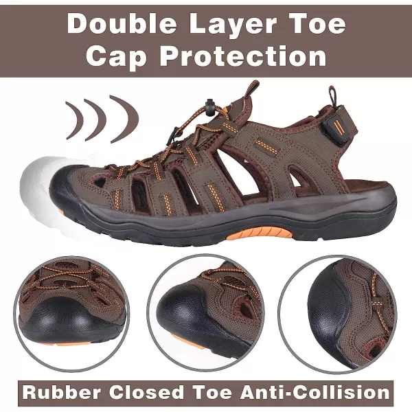 imageGRITION Mens Closed Toe Sandals Outdoor Hiking Sport Water Shoes Waterproof Athletic Comfortable Beach Walking Sandal Fisherman SummerBrown