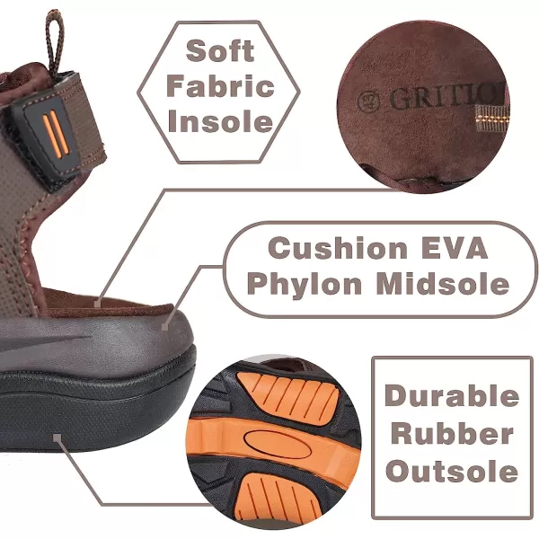 imageGRITION Mens Closed Toe Sandals Outdoor Hiking Sport Water Shoes Waterproof Athletic Comfortable Beach Walking Sandal Fisherman SummerBrown