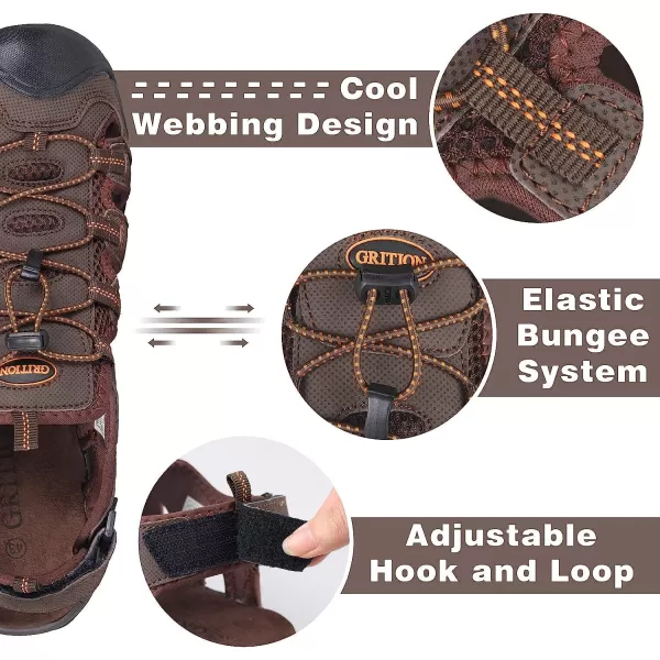 imageGRITION Mens Closed Toe Sandals Outdoor Hiking Sport Water Shoes Waterproof Athletic Comfortable Beach Walking Sandal Fisherman SummerBrown