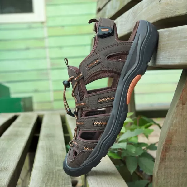 imageGRITION Mens Closed Toe Sandals Outdoor Hiking Sport Water Shoes Waterproof Athletic Comfortable Beach Walking Sandal Fisherman SummerBrown