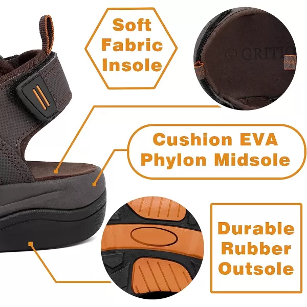 imageGRITION Mens Closed Toe Sandals Outdoor Hiking Sport Water Shoes Waterproof Athletic Comfortable Beach Walking Sandal Fisherman SummerBrown Orange