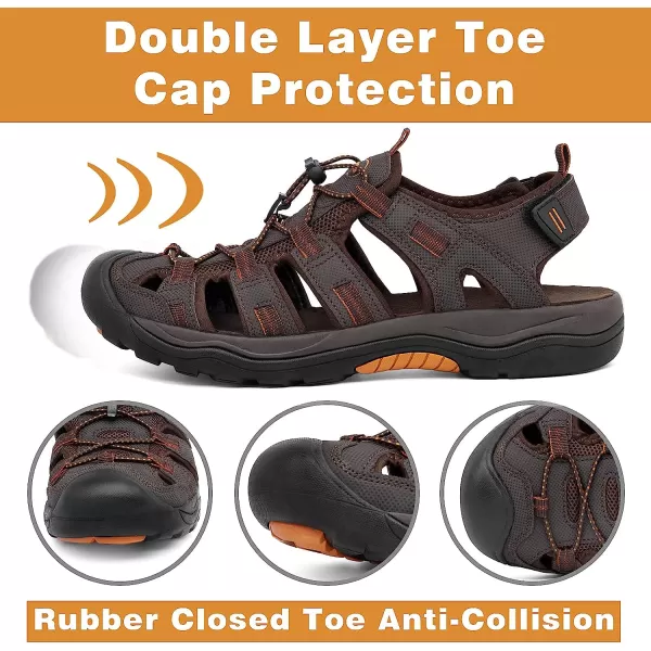imageGRITION Mens Closed Toe Sandals Outdoor Hiking Sport Water Shoes Waterproof Athletic Comfortable Beach Walking Sandal Fisherman SummerBrown Orange