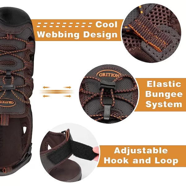 imageGRITION Mens Closed Toe Sandals Outdoor Hiking Sport Water Shoes Waterproof Athletic Comfortable Beach Walking Sandal Fisherman SummerBrown Orange