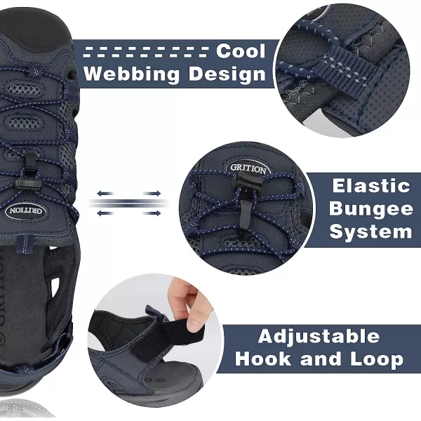 imageGRITION Mens Closed Toe Sandals Outdoor Hiking Sport Water Shoes Waterproof Athletic Comfortable Beach Walking Sandal Fisherman SummerDark Blue