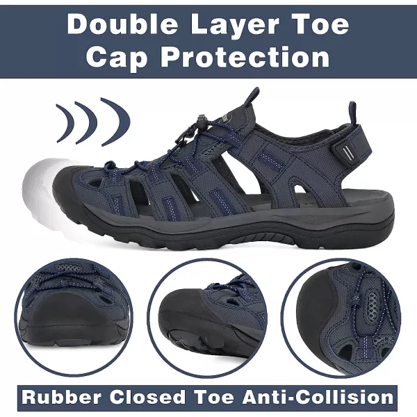 imageGRITION Mens Closed Toe Sandals Outdoor Hiking Sport Water Shoes Waterproof Athletic Comfortable Beach Walking Sandal Fisherman SummerDark Blue