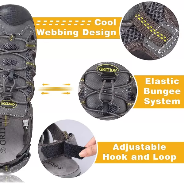 imageGRITION Mens Closed Toe Sandals Outdoor Hiking Sport Water Shoes Waterproof Athletic Comfortable Beach Walking Sandal Fisherman SummerGrey