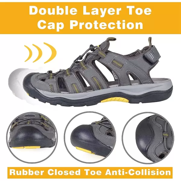 imageGRITION Mens Closed Toe Sandals Outdoor Hiking Sport Water Shoes Waterproof Athletic Comfortable Beach Walking Sandal Fisherman SummerGrey