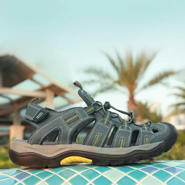 imageGRITION Mens Closed Toe Sandals Outdoor Hiking Sport Water Shoes Waterproof Athletic Comfortable Beach Walking Sandal Fisherman SummerGrey