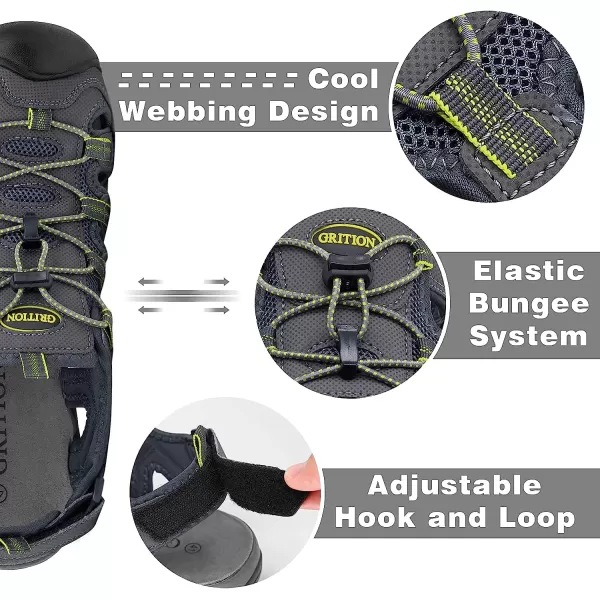 imageGRITION Mens Closed Toe Sandals Outdoor Hiking Sport Water Shoes Waterproof Athletic Comfortable Beach Walking Sandal Fisherman SummerGrey Yellow