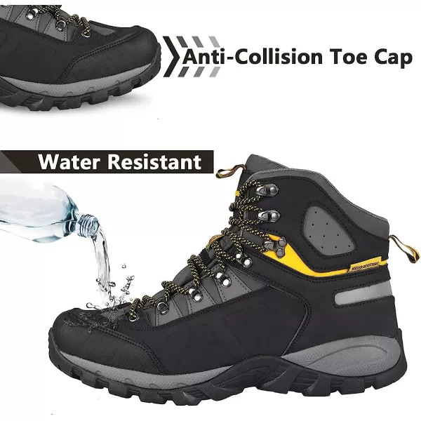 imageGRITION Mens Hiking Boots Waterproof Lightweight Ankle High Walking Boots Lace Up Non Slip Breathable Comfort Trekking Travelling Outdoor Shoes WinterYellow