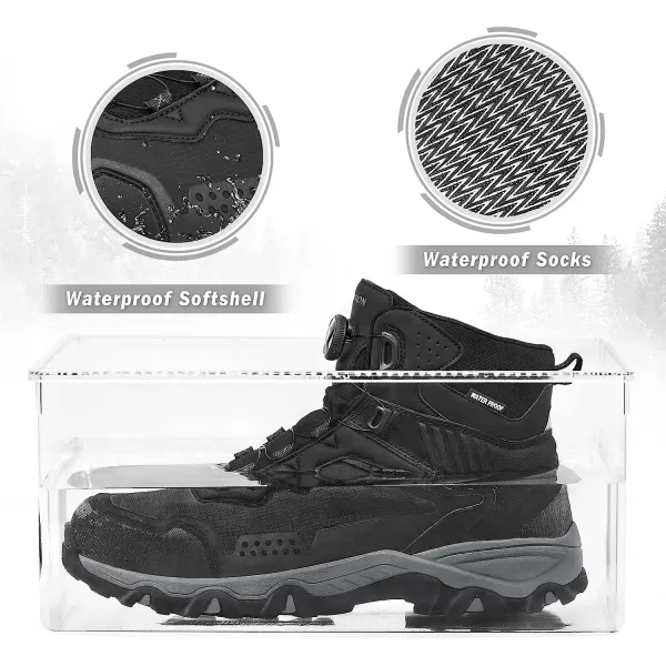 imageGRITION Mens Hiking Boots Waterproof Mid Ankle Work Snow Boots for Men Black Shoes for Backpacking Trekking Outdoor Mountaineering and moreBlack Auto Lacing