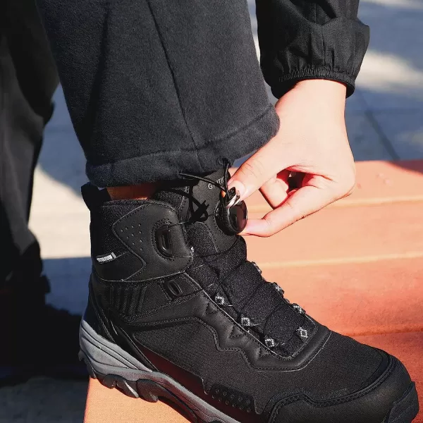 imageGRITION Mens Hiking Boots Waterproof Mid Ankle Work Snow Boots for Men Black Shoes for Backpacking Trekking Outdoor Mountaineering and moreBlack Auto Lacing