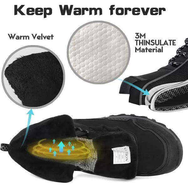 imageGRITION Mens Hiking Boots Waterproof Mid Ankle Work Snow Boots for Men Black Shoes for Backpacking Trekking Outdoor Mountaineering and moreBlack Grey