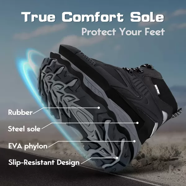 imageGRITION Mens Hiking Boots Waterproof Mid Ankle Work Snow Boots for Men Black Shoes for Backpacking Trekking Outdoor Mountaineering and moreBlack Grey