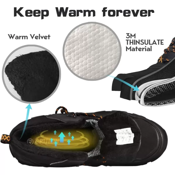 imageGRITION Mens Hiking Boots Waterproof Mid Ankle Work Snow Boots for Men Black Shoes for Backpacking Trekking Outdoor Mountaineering and moreBlackOrange