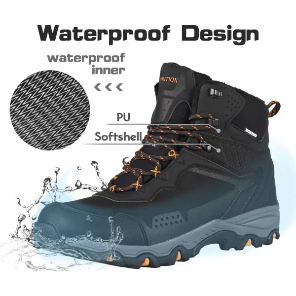 imageGRITION Mens Hiking Boots Waterproof Mid Ankle Work Snow Boots for Men Black Shoes for Backpacking Trekking Outdoor Mountaineering and moreBlackOrange