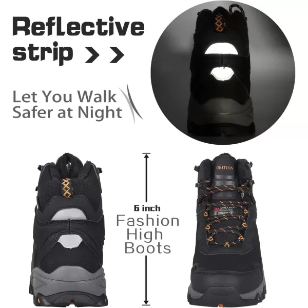 imageGRITION Mens Hiking Boots Waterproof Mid Ankle Work Snow Boots for Men Black Shoes for Backpacking Trekking Outdoor Mountaineering and moreBlackOrange