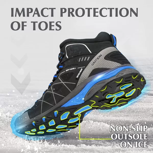 imageGRITION Mens Hiking Boots Waterproof Outdoor Walking Boots Mid Ankle Comfortable Athletic Boots Lightweight Lace Up Backpacking ShoesBlue