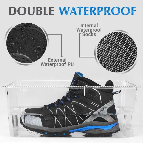 imageGRITION Mens Hiking Boots Waterproof Outdoor Walking Boots Mid Ankle Comfortable Athletic Boots Lightweight Lace Up Backpacking ShoesBlue