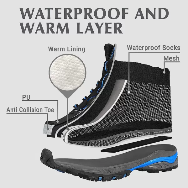 imageGRITION Mens Hiking Boots Waterproof Outdoor Walking Boots Mid Ankle Comfortable Athletic Boots Lightweight Lace Up Backpacking ShoesBlue