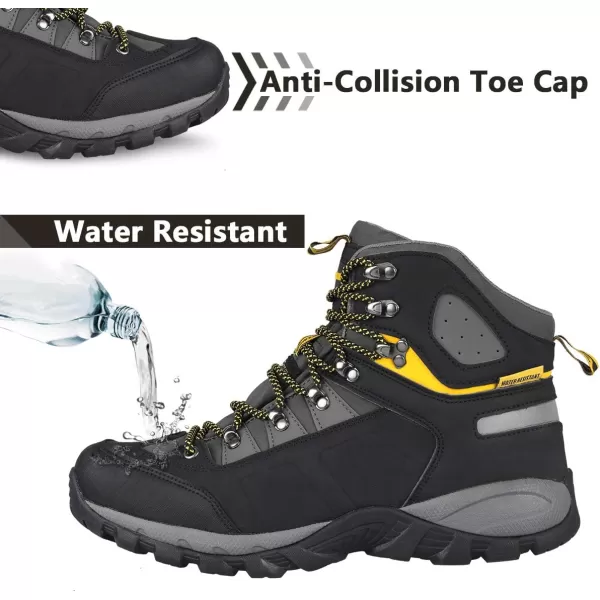 imageGRITION Mens Hiking Boots Waterproof Outdoor Walking Boots Mid Ankle Comfortable Athletic Boots Lightweight Lace Up Backpacking ShoesYellow