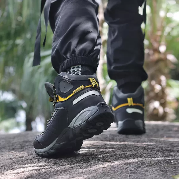 imageGRITION Mens Hiking Boots Waterproof Outdoor Walking Boots Mid Ankle Comfortable Athletic Boots Lightweight Lace Up Backpacking ShoesYellow