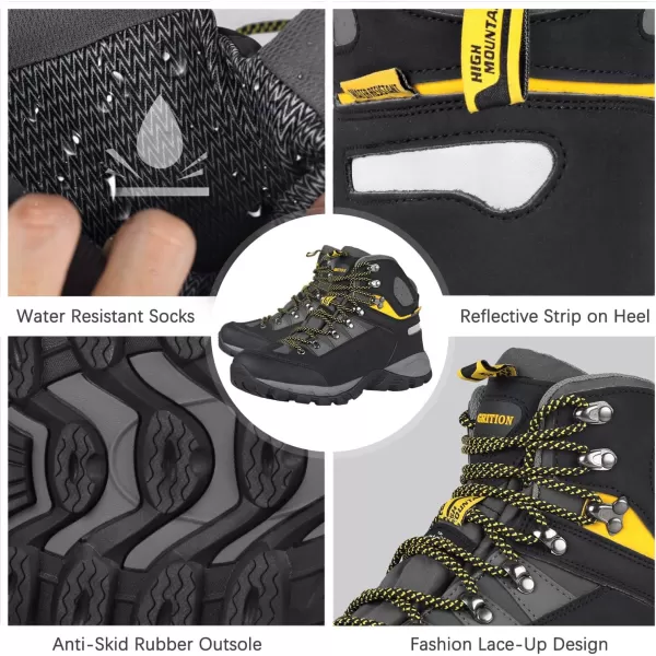 imageGRITION Mens Hiking Boots Waterproof Outdoor Walking Boots Mid Ankle Comfortable Athletic Boots Lightweight Lace Up Backpacking ShoesYellow