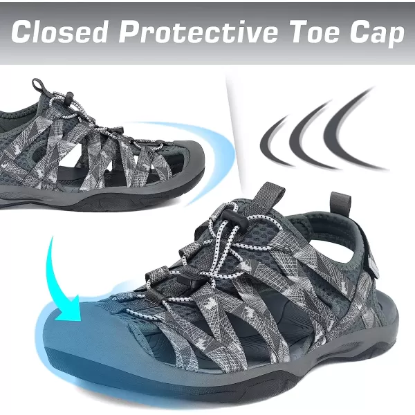 imageGRITION Mens Outdoor Hiking Sandals Protective Topcap Water Shoes Athlatic Sport Walking Sandals Waterproof Quick Dry for Fisherman BeachGrey
