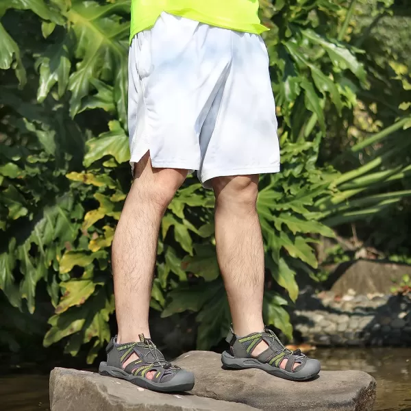 imageGRITION Mens Outdoor Hiking Sandals Protective Topcap Water Shoes Athlatic Sport Walking Sandals Waterproof Quick Dry for Fisherman BeachGrey Lime