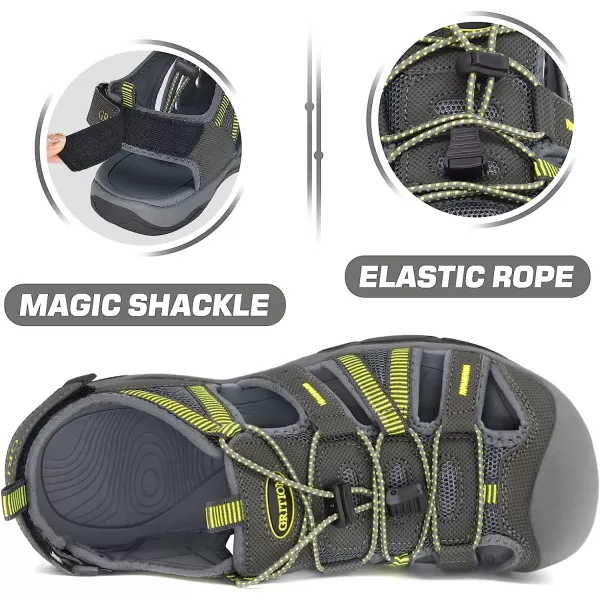 imageGRITION Mens Outdoor Hiking Sandals Protective Topcap Water Shoes Athlatic Sport Walking Sandals Waterproof Quick Dry for Fisherman BeachGrey Lime
