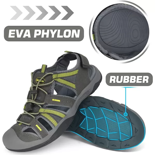 imageGRITION Mens Outdoor Hiking Sandals Protective Topcap Water Shoes Athlatic Sport Walking Sandals Waterproof Quick Dry for Fisherman BeachGrey Lime