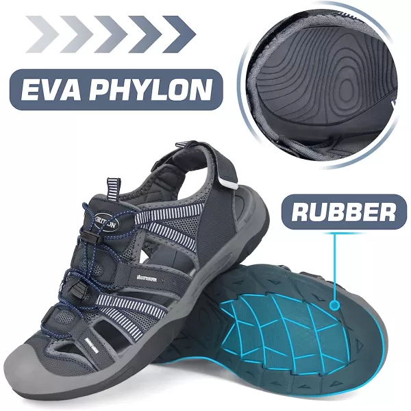 imageGRITION Mens Outdoor Hiking Sandals Protective Topcap Water Shoes Athlatic Sport Walking Sandals Waterproof Quick Dry for Fisherman BeachNavy Blue