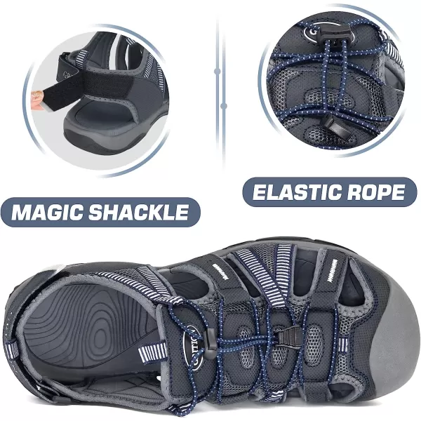 imageGRITION Mens Outdoor Hiking Sandals Protective Topcap Water Shoes Athlatic Sport Walking Sandals Waterproof Quick Dry for Fisherman BeachNavy Blue