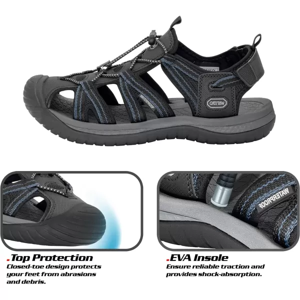 imageGRITION Mens Outdoor Hiking Sandals Summer Beach Closed Toe Water Sandal Waterproof Comfortable Fisherman Adventures Sport Athletic Walking Traveling Shoes SandlesBlack Mens Closed Toe Sandals