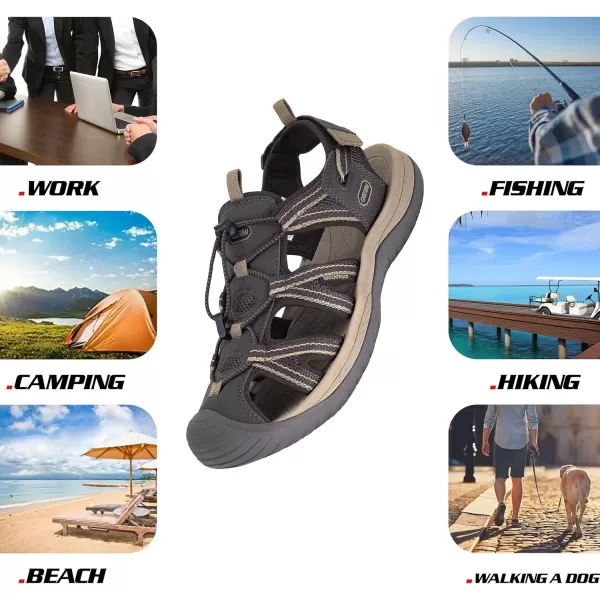 imageGRITION Mens Outdoor Hiking Sandals Summer Beach Closed Toe Water Sandal Waterproof Comfortable Fisherman Adventures Sport Athletic Walking Traveling Shoes SandlesBrown Mens Closed Toe Sandals