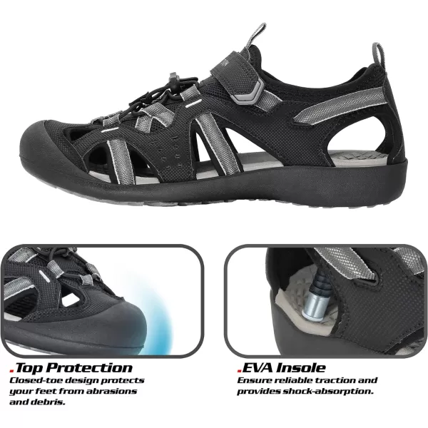 imageGRITION Mens Outdoor Hiking Sandals Summer Beach Closed Toe Water Sandal Waterproof Comfortable Fisherman Adventures Sport Athletic Walking Traveling Shoes SandlesBlack