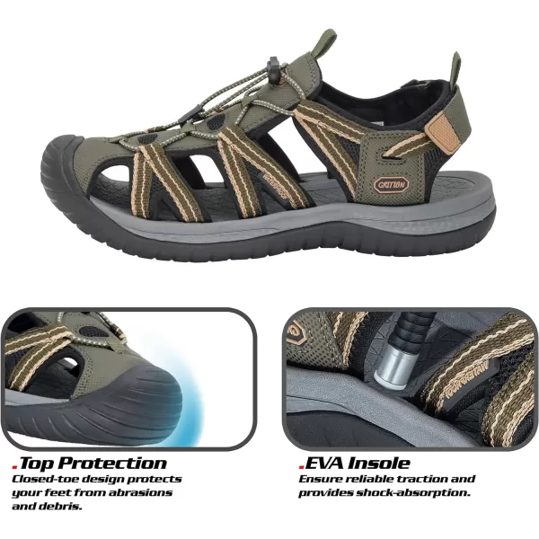 imageGRITION Mens Outdoor Hiking Sandals Summer Beach Closed Toe Water Sandal Waterproof Comfortable Fisherman Adventures Sport Athletic Walking Traveling Shoes SandlesGreen Mens Closed Toe Sandals