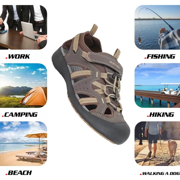 imageGRITION Mens Outdoor Hiking Sandals Summer Beach Closed Toe Water Sandal Waterproof Comfortable Fisherman Adventures Sport Athletic Walking Traveling Shoes SandlesBrown